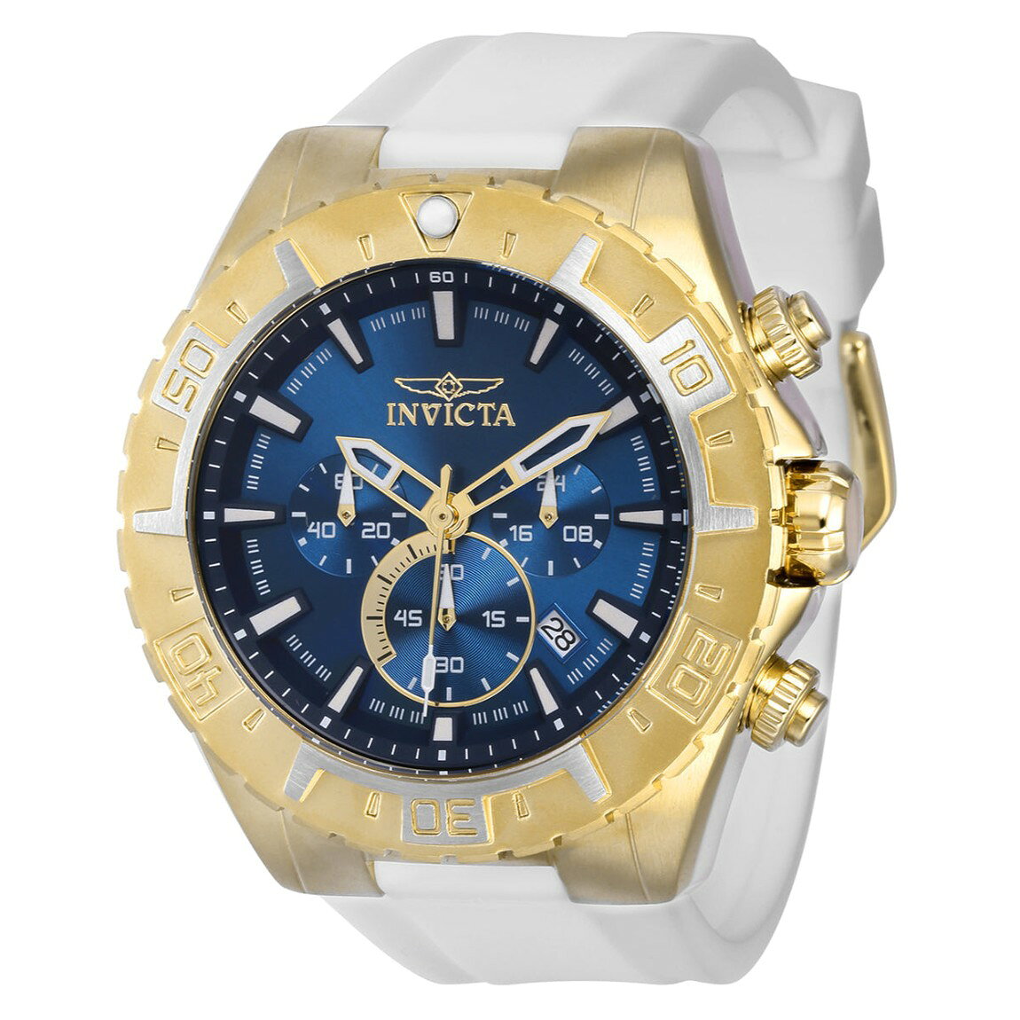 Invicta Aviator Propel 腕時計 49mm ゴールドケース ブルー文字盤 ホワイトシリコンバンド メンズ 37800
