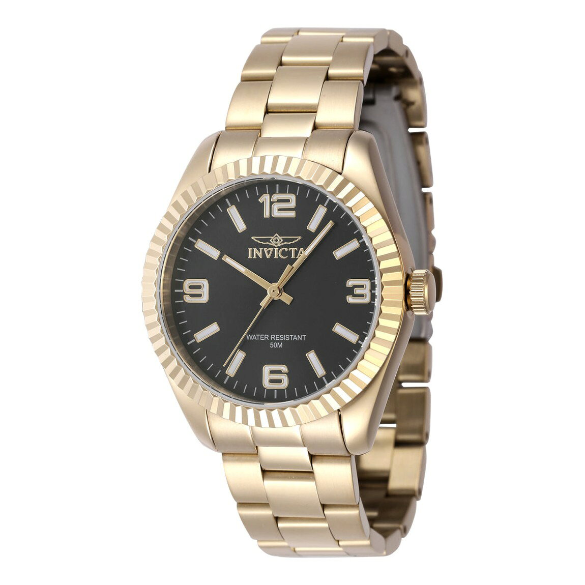 PRODUCT DETAILS Invicta Specialty Stratford 腕時計 レディース 36mm ゴールドケース ブラック文字盤 47473【商品仕様】・ ムーブメント：クォーツ（TMI PC21）・ ケース素材：ステンレススチール・ ケース径：36mm・ ケースカラー：ゴールド・ バンド素材：ステンレススチール・ バンド幅：18mm・ バンド長：166mm・ 文字盤色：ブラック・ 風防：ミネラルクリスタル・ 防水性能：50m・ リューズ：プッシュ式・ クラスプ：プッシュボタン付きフォールドオーバー【特徴】・ 36mm径のゴールドトーンケースにブラックの文字盤を配したSpecialtyシリーズのモデルです。・ 風防には耐衝撃性のあるミネラルクリスタルを採用し、内部のクォーツムーブメントを保護します。・ ゴールドカラーのステンレス製バンドは、着脱のしやすいプッシュボタン式クラスプを採用しています。・ 50m防水機能を備えており、日常的な使用における耐水性を確保しています。 ■ 商品について 海外輸入品（説明書は英語表記の場合あり） ■ ご注意 ・掲載画像は実物に近い色味になるよう調整しておりますが、ご利用の環境により差異が生じる場合があります。・複数店舗で在庫を共有しているため、ご注文後に在庫切れとなる場合がございます。 ■ 納期について お届けの目安を必ずご確認ください。 海外正規ルート仕入れ品 海外ブランド ▼ 海外正規ブランド店 正規代理店 ▼ 当 店 ※本商品は並行輸入品です 製造元は正規品と同一のブランド・メーカーです。当店では海外正規ルートより仕入れた商品を取り扱っております。流通ルートが異なるのみで、商品自体に違いはございません。 ── 当店の商品について ── 正規品のみ取り扱い 海外正規店・正規代理店から商品を直接仕入れ、国内に輸入して販売しております。 日本未入荷・海外限定モデルも多数 日本未入荷・海外限定モデルも多数取り扱っております。サイズ・カラー違いや海外限定で販売された製品など、日本では手に入りにくいアイテムをお届けいたします。 お求めやすい価格の理由 海外市場での価格差や流通ルートの違いにより、国内販売価格よりお求めやすくなっております。品質はそのままに、よりお手頃な価格でお届けいたします。 安心保証 ご使用前に万が一、製品に不具合がございました場合は、交換または商品代金のご返金にて対応させていただきます。商品到着後5日以内にご連絡ください。 ご注意 海外からの輸入品となります。海外輸送のため、外箱に軽微なスレ等がある場合がございますが、商品本体には影響ございません。 ※在庫状況は仕入先の在庫情報をもとに出来る限り正確に表示しておりますが、取寄せ商品のため、タイミングによりご注文後に欠品・キャンセルとなる場合がございます。 お探しの商品がございましたら、お気軽にご相談ください。