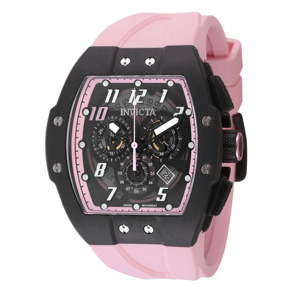 Invicta Racing 腕時計 メンズ 47mm チタニウム ガンメタルケース ピンク シリコンバンド 48174 basque-10175680 Basqueバスク パッケージ画像