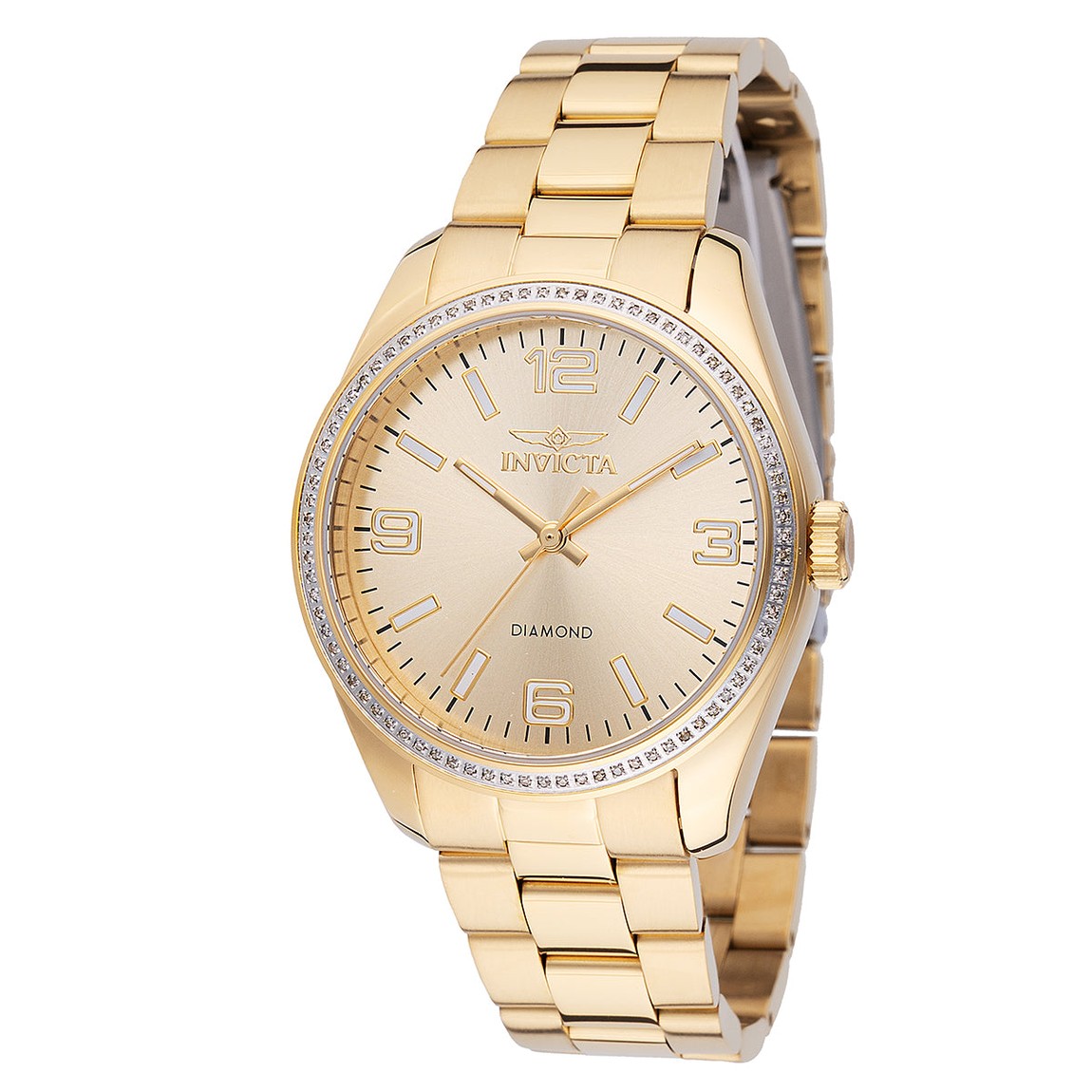 PRODUCT DETAILS Invicta Elite Diamond 腕時計 36mm ゴールド 80石ダイヤモンド ゴールド文字盤 レディース 48741【商品仕様】・ ムーブメント：クォーツ (TMI PC21)・ ケース素材：ステンレススチール・ ケース径：36mm・ バンド素材：ステンレススチール・ バンド幅：18mm・ 文字盤色：ゴールド・ 風防：ミネラルクリスタル・ 防水性：50m【特徴】・ 80石のダイヤモンドをあしらったElite Diamondコレクションのウォッチです。・ ケース、バンド、文字盤を華やかなゴールドトーンで統一しています。・ 信頼性の高いTMI社製のクォーツムーブメントを搭載しています。・ 風防には衝撃に強いミネラルクリスタルを採用し、50mの防水性能を備えています。 ■ 商品について 海外輸入品（説明書は英語表記の場合あり） ■ ご注意 ・掲載画像は実物に近い色味になるよう調整しておりますが、ご利用の環境により差異が生じる場合があります。・複数店舗で在庫を共有しているため、ご注文後に在庫切れとなる場合がございます。 ■ 納期について お届けの目安を必ずご確認ください。 海外正規ルート仕入れ品 海外ブランド ▼ 海外正規ブランド店 正規代理店 ▼ 当 店 ※本商品は並行輸入品です 製造元は正規品と同一のブランド・メーカーです。当店では海外正規ルートより仕入れた商品を取り扱っております。流通ルートが異なるのみで、商品自体に違いはございません。 ── 当店の商品について ── 正規品のみ取り扱い 海外正規店・正規代理店から商品を直接仕入れ、国内に輸入して販売しております。 日本未入荷・海外限定モデルも多数 日本未入荷・海外限定モデルも多数取り扱っております。サイズ・カラー違いや海外限定で販売された製品など、日本では手に入りにくいアイテムをお届けいたします。 お求めやすい価格の理由 海外市場での価格差や流通ルートの違いにより、国内販売価格よりお求めやすくなっております。品質はそのままに、よりお手頃な価格でお届けいたします。 安心保証 ご使用前に万が一、製品に不具合がございました場合は、交換または商品代金のご返金にて対応させていただきます。商品到着後5日以内にご連絡ください。 ご注意 海外からの輸入品となります。海外輸送のため、外箱に軽微なスレ等がある場合がございますが、商品本体には影響ございません。 ※在庫状況は仕入先の在庫情報をもとに出来る限り正確に表示しておりますが、取寄せ商品のため、タイミングによりご注文後に欠品・キャンセルとなる場合がございます。 お探しの商品がございましたら、お気軽にご相談ください。