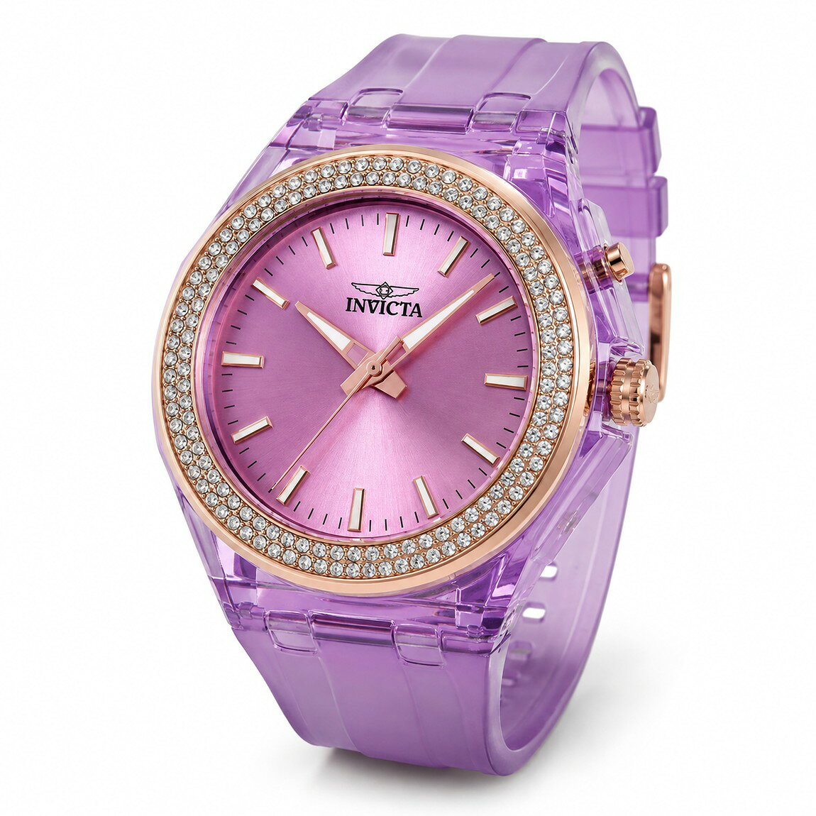 PRODUCT DETAILS Invicta Celestial 腕時計 45mm パープル ローズゴールド パープル文字盤 レディース 70303【商品仕様】・ ムーブメント：クオーツ（SD-006）・ ケース素材：ABS・ ケース径：45mm・ バンド素材：ポリウレタン・ バンド幅：20mm・ 文字盤色：パープル・ 風防：レジン・ 防水：50m【特徴】・ InvictaのCelestialコレクションに属する、パープルを基調としたモデルです。・ ケースには軽量なABS素材を採用し、ローズゴールドのトーンがアクセントになっています。・ パープルカラーのメタル文字盤を採用し、統一感のあるデザインに仕上げられています。・ 50mの防水性能を備えており、日常的な生活防水に対応しています。 ■ 商品について 海外輸入品（説明書は英語表記の場合あり） ■ ご注意 ・掲載画像は実物に近い色味になるよう調整しておりますが、ご利用の環境により差異が生じる場合があります。・複数店舗で在庫を共有しているため、ご注文後に在庫切れとなる場合がございます。 ■ 納期について お届けの目安を必ずご確認ください。 海外正規ルート仕入れ品 海外ブランド ▼ 海外正規ブランド店 正規代理店 ▼ 当 店 ※本商品は並行輸入品です 製造元は正規品と同一のブランド・メーカーです。当店では海外正規ルートより仕入れた商品を取り扱っております。流通ルートが異なるのみで、商品自体に違いはございません。 ── 当店の商品について ── 正規品のみ取り扱い 海外正規店・正規代理店から商品を直接仕入れ、国内に輸入して販売しております。 日本未入荷・海外限定モデルも多数 日本未入荷・海外限定モデルも多数取り扱っております。サイズ・カラー違いや海外限定で販売された製品など、日本では手に入りにくいアイテムをお届けいたします。 お求めやすい価格の理由 海外市場での価格差や流通ルートの違いにより、国内販売価格よりお求めやすくなっております。品質はそのままに、よりお手頃な価格でお届けいたします。 安心保証 ご使用前に万が一、製品に不具合がございました場合は、交換または商品代金のご返金にて対応させていただきます。商品到着後5日以内にご連絡ください。 ご注意 海外からの輸入品となります。海外輸送のため、外箱に軽微なスレ等がある場合がございますが、商品本体には影響ございません。 ※在庫状況は仕入先の在庫情報をもとに出来る限り正確に表示しておりますが、取寄せ商品のため、タイミングによりご注文後に欠品・キャンセルとなる場合がございます。 お探しの商品がございましたら、お気軽にご相談ください。