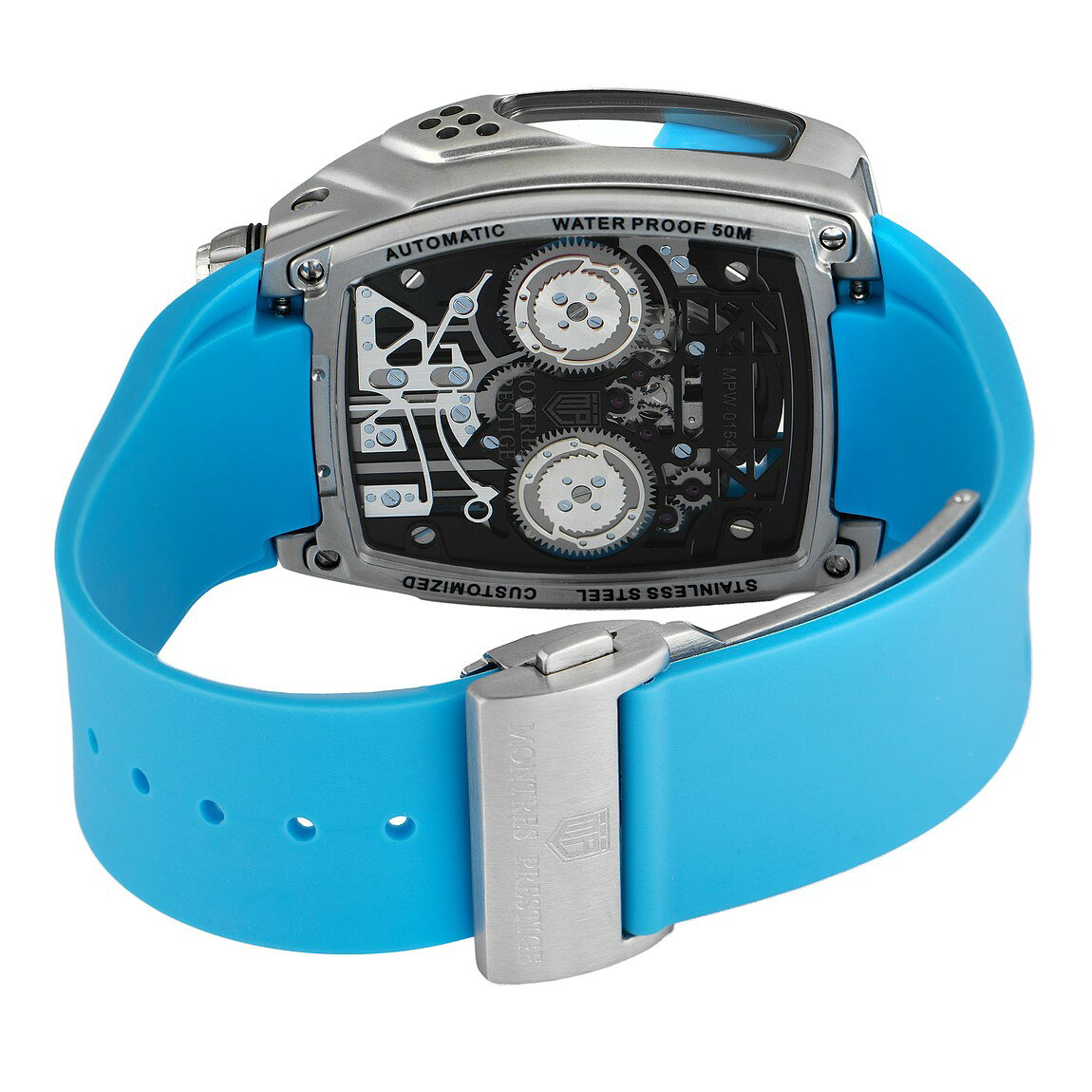 BasqueバスクのInvicta Montres Prestige Engine X 腕時計 44mm スケルトン文字盤 シルバーケース ブルーバンド メンズ MPW-0154｜アングル3