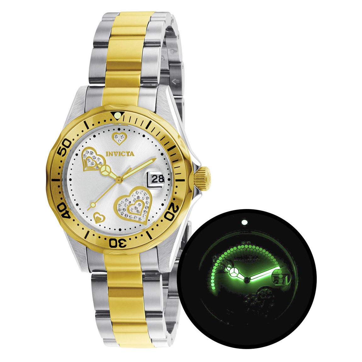 PRODUCT DETAILS Invicta Angel 腕時計 38mm ゴールド ステンレス クリスタル メタリックホワイト文字盤 レディース 12287【商品仕様】・ ムーブメント：クォーツ (TMI PC32A)・ ケース素材：ステンレススチール・ ケース径：38mm・ ケースカラー：ゴールド・ バンド素材：ステンレススチール・ バンド長：180mm・ バンド幅：18mm・ 文字盤色：メタリックホワイト・ 風防：ミネラルクリスタル・ 防水：100m・ ベゼル：逆回転防止ベゼル・ その他：クリスタル40粒装飾【特徴】・ ゴールドカラーのステンレススチールケースに、40粒のクリスタルを配置した装飾性の高いデザインです。・ 文字盤にはメタリック調のメタル素材を採用し、光沢感のある仕上がりとなっています。・ 100mの防水性能を備えており、日常生活から水回りでの使用まで幅広く対応します。・ 逆回転防止ベゼルやプッシュ式リューズなど、実用的な機能を備えたクォーツ式腕時計です。 ■ 商品について 海外輸入品（説明書は英語表記の場合あり） ■ ご注意 ・掲載画像は実物に近い色味になるよう調整しておりますが、ご利用の環境により差異が生じる場合があります。・複数店舗で在庫を共有しているため、ご注文後に在庫切れとなる場合がございます。 ■ 納期について お届けの目安を必ずご確認ください。 海外正規ルート仕入れ品 海外ブランド ▼ 海外正規ブランド店 正規代理店 ▼ 当 店 ※本商品は並行輸入品です 製造元は正規品と同一のブランド・メーカーです。当店では海外正規ルートより仕入れた商品を取り扱っております。流通ルートが異なるのみで、商品自体に違いはございません。 ── 当店の商品について ── 正規品のみ取り扱い 海外正規店・正規代理店から商品を直接仕入れ、国内に輸入して販売しております。 日本未入荷・海外限定モデルも多数 日本未入荷・海外限定モデルも多数取り扱っております。サイズ・カラー違いや海外限定で販売された製品など、日本では手に入りにくいアイテムをお届けいたします。 お求めやすい価格の理由 海外市場での価格差や流通ルートの違いにより、国内販売価格よりお求めやすくなっております。品質はそのままに、よりお手頃な価格でお届けいたします。 安心保証 ご使用前に万が一、製品に不具合がございました場合は、交換または商品代金のご返金にて対応させていただきます。商品到着後5日以内にご連絡ください。 ご注意 海外からの輸入品となります。海外輸送のため、外箱に軽微なスレ等がある場合がございますが、商品本体には影響ございません。 ※在庫状況は仕入先の在庫情報をもとに出来る限り正確に表示しておりますが、取寄せ商品のため、タイミングによりご注文後に欠品・キャンセルとなる場合がございます。 お探しの商品がございましたら、お気軽にご相談ください。