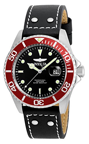 InvictaCrN^ Y 'Pro Diver' Quartz Stainless Steel and Leather Watch, Color:Black (Model: 22073) rv