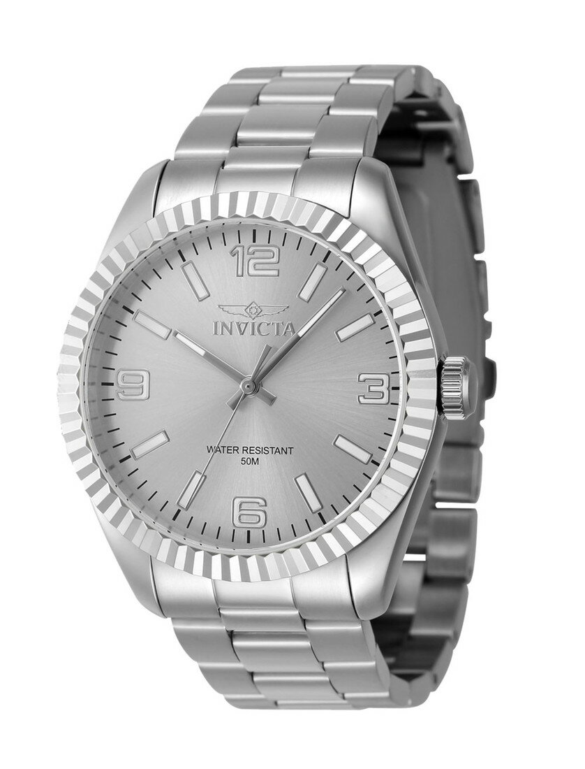 商品説明 主な機能/スペック・シルバートーンダイヤル、シルバートーンの針・シルバートーンステンレススチールケース、シルバートーンステンレススチールバンド・クォーツムーブメント・50メートル/165フィート防水・固定フルーテッドベゼル・傷防止ミネラルクリスタル・ソリッドケースバック・フォールドオーバープッシュボタンクラスプ・プル/プッシュクラウン・ケースサイズ：43mm x 10.50mm・バンド：22mm x 17.78cm・Invicta 47449 Specialtyウォッチ・5気圧防水・Invicta Specialtyコレクションご注意事項・商品の色・デザインが異なる場合があります・説明書が付属する場合は、英語表記になります付属品・腕時計本体・取扱説明書 商品について 本製品は海外からの輸入品です。取扱説明書が付属する場合は英語表記となり、日本語説明書は付属しておりません。 ご注意 商品イメージは極力商品本来の色が出るよう注意していますが、 ご覧になる環境（ディスプレイ機器、画面解像度） などにより、 若干の違いが出ることがあります。在庫管理に関しましては細心の注意を払っておりますが、他サイトとの併売の為、在庫切れの場合がございます。万が一売り切れの場合はメールご連絡させていただきます。 納期について お届けの目安を必ずご確認ください。