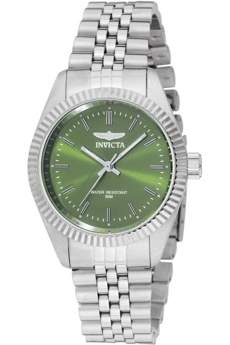 商品説明 主な機能/スペック・文字盤：グリーン、シルバートーンの針・ケース：シルバートーンステンレススチール、直径36mm・バンド：シルバートーンステンレススチール、幅18mm、長さ約19.7cm・ムーブメント：クォーツ・防水性能：50m/...