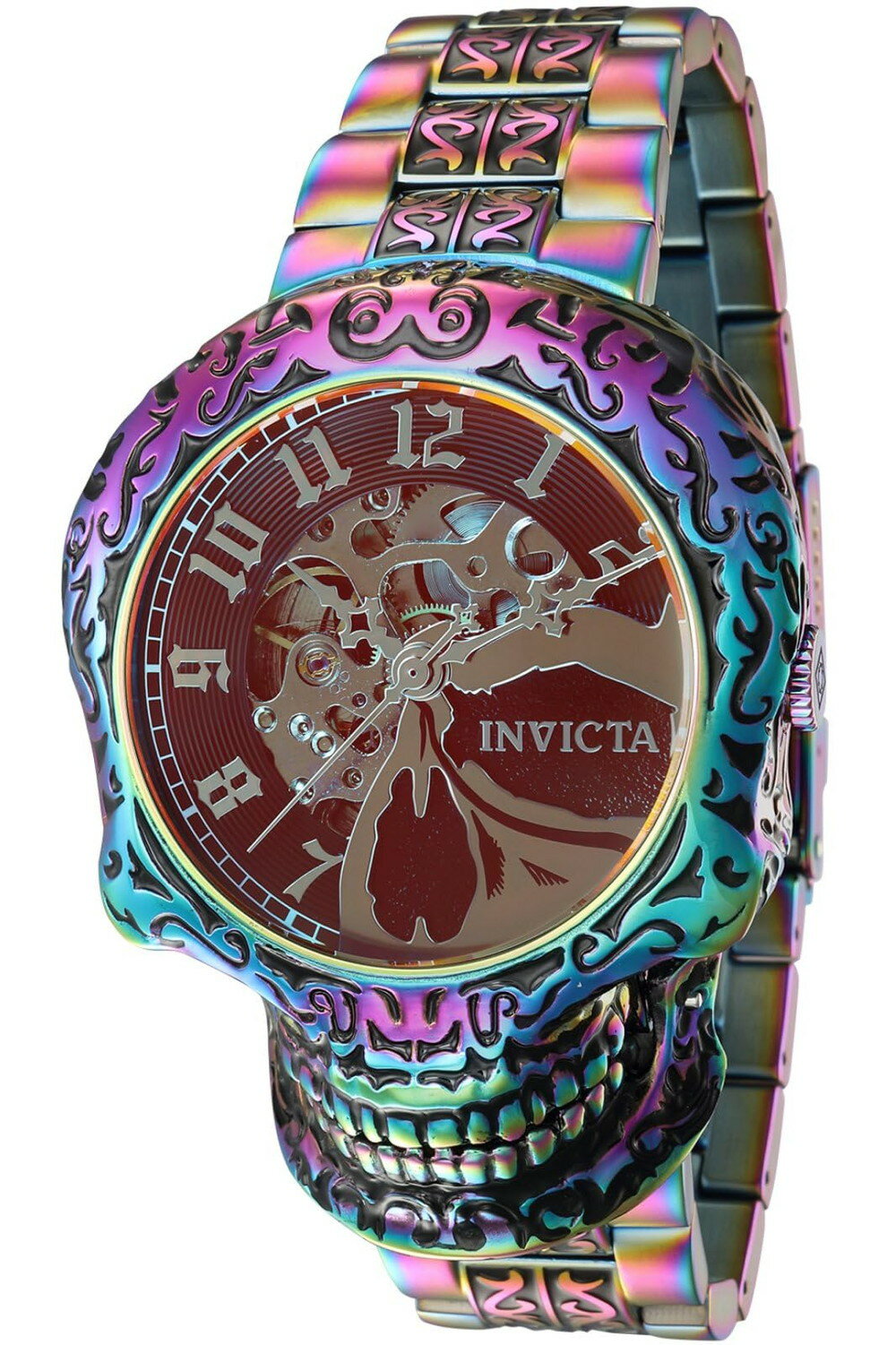 Invicta メンズ 50mm Artist Series Skull オートマティック スケルトナイズド ダイヤル イリデセント ..