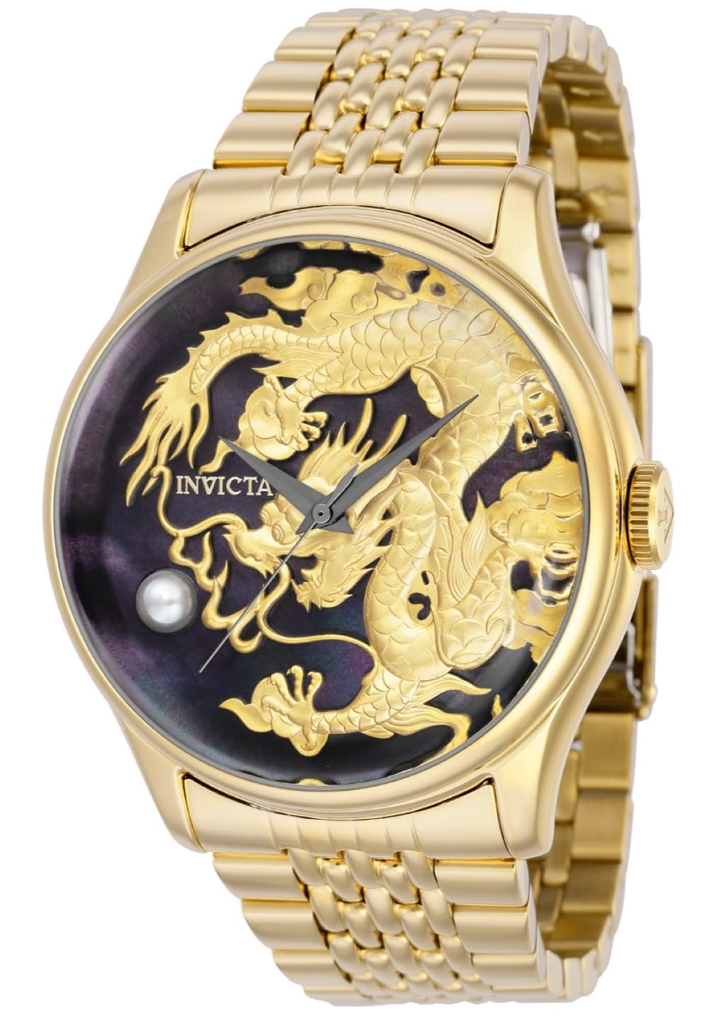 Invicta メンズ 46mm Vintage Dragon NH35A オートマティック ブラック MOP Golden Dragon Embossed ダ..
