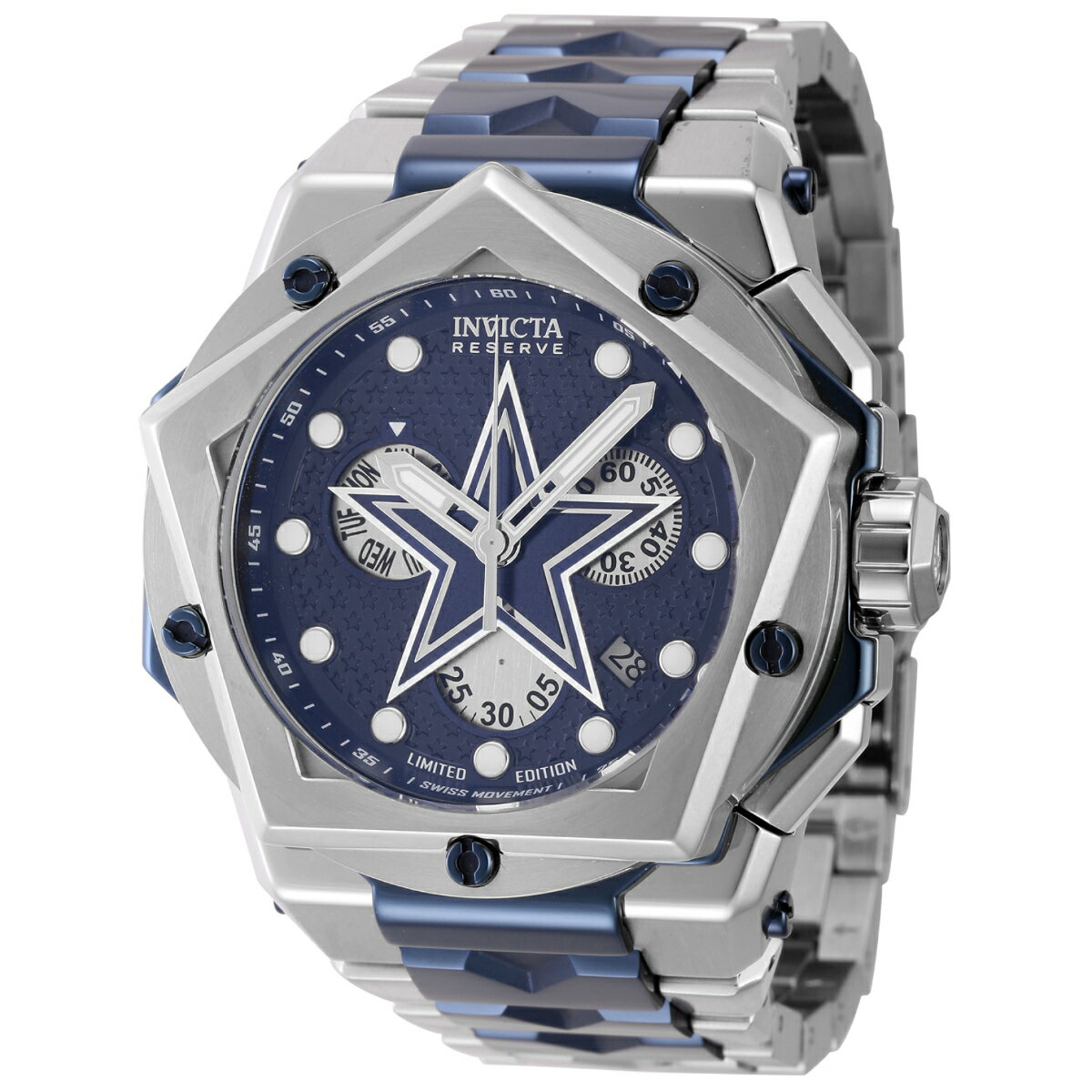 InvictaCBN^ Reserve NFL Dallas Cowboys Swiss Ronda Z60 Caliber YEHb` 54mm X`[ _[Nu[ (44493)