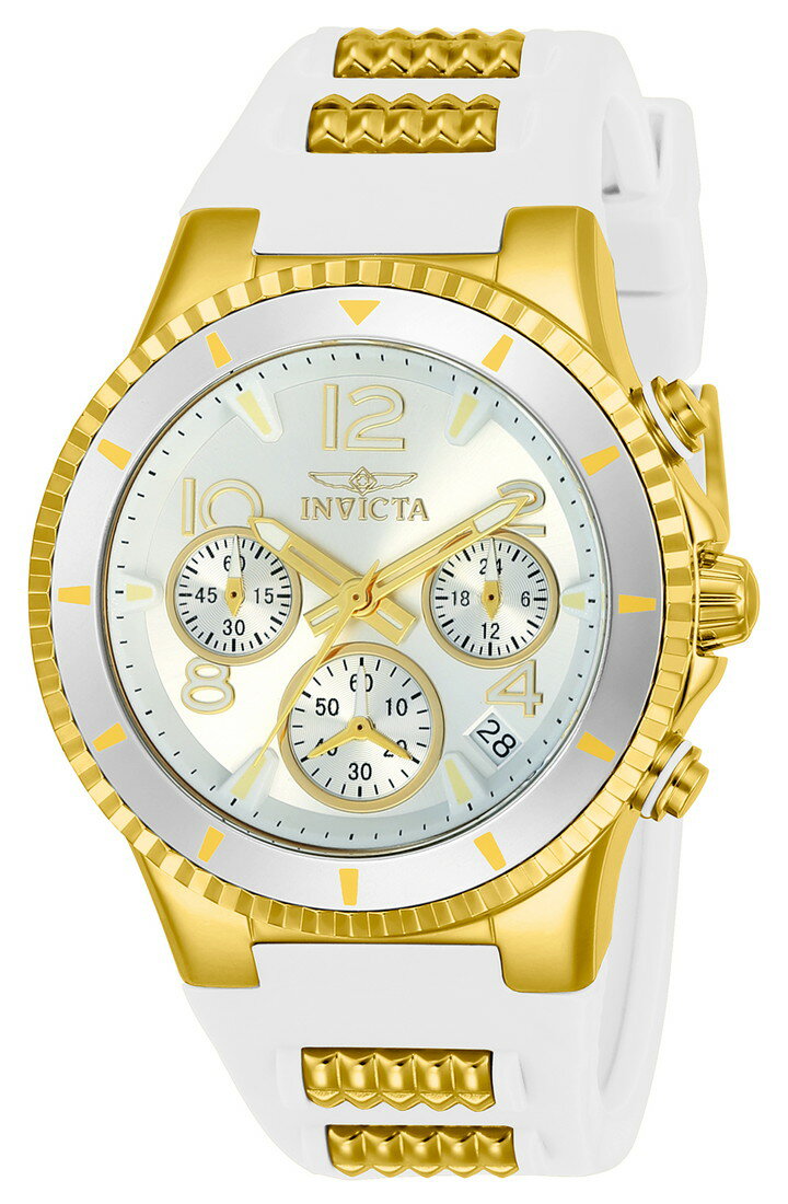 Invictaインビクタ InvictaインビクタBLU レディース 腕時計 クォーツ 100m防水 クロノグラフ ゴールド ホワイト シリコンベルト カジュアル