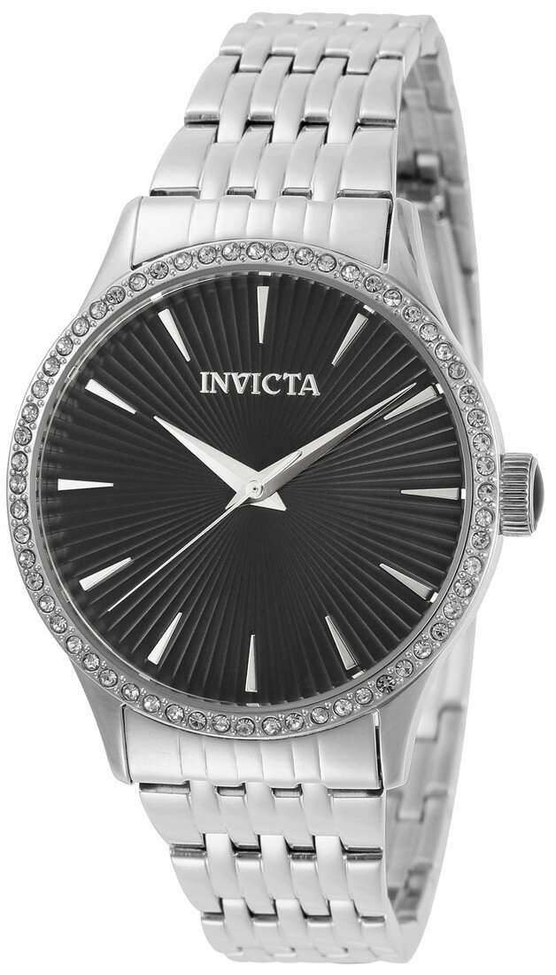 Invictaインビクタ エンジェル レディース 腕時計 クォーツ ステンレスベルト 50m防水 ブラック文字盤 シルバー