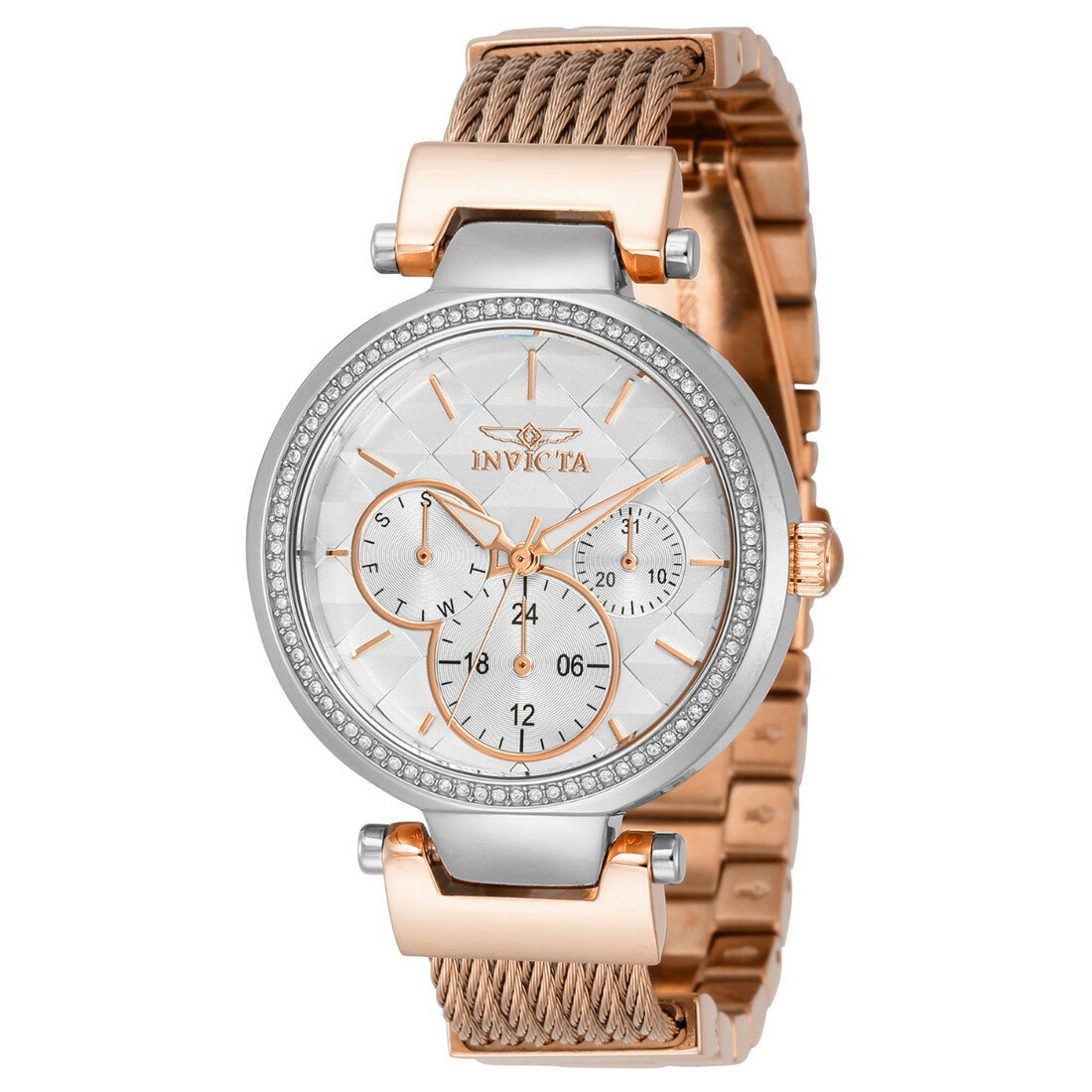 Invictaインビクタ Angel エンジェル レディース 腕時計 36mm ローズゴールド ステンレス ケーブルバンド クォーツ 100m防水 ホワイト文字盤