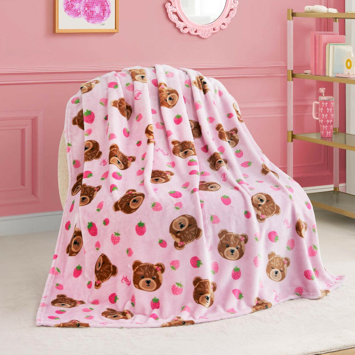 Rakuten - ジューシークチュール ブランケット 毛布 127×178cm ピンク ベリーズ＆ベア 寝具 ひざ掛け 大判 子供用 洗える おしゃれ