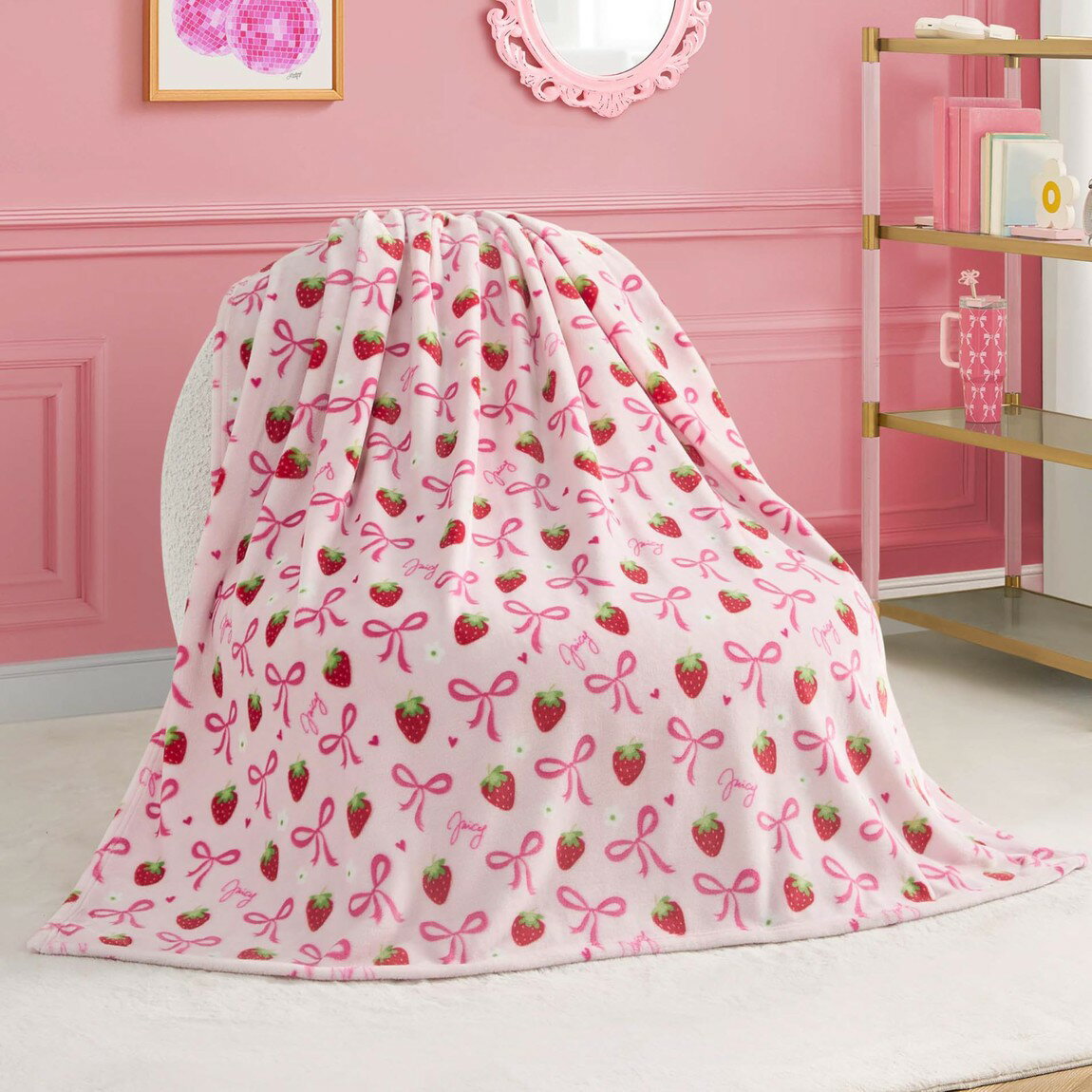 Rakuten - ジューシークチュール キッズ ブランケット 127×178cm ベリーボウティフルピンク 毛布 ひざ掛け 大判 子供 寝具 暖かい お昼寝