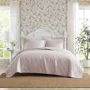 Laura Ashleyローラアシュレイ フル/クイーン キルトセット 通気性プレミアムコットン寝具 シャム付き 超ソフトフローラル寝具エッセンシャルズ (マルタストライプ ピンク, フル/クイーン)(3)