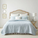 Laura Ashley フェリシティコレクション キルトセット - 100%コットン リバーシブル オールシーズン寝具 シャム付き 柔らかさ増すための洗い加工済み クイーンサイズ ブリーズブルー(3)