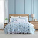 Laura Ashleyローラアシュレイ キルトセット 超ソフト寝具 シャム付き スカラップエッジデザイン (ピオニーガーデン ブルー, フル/クイーン)(3)