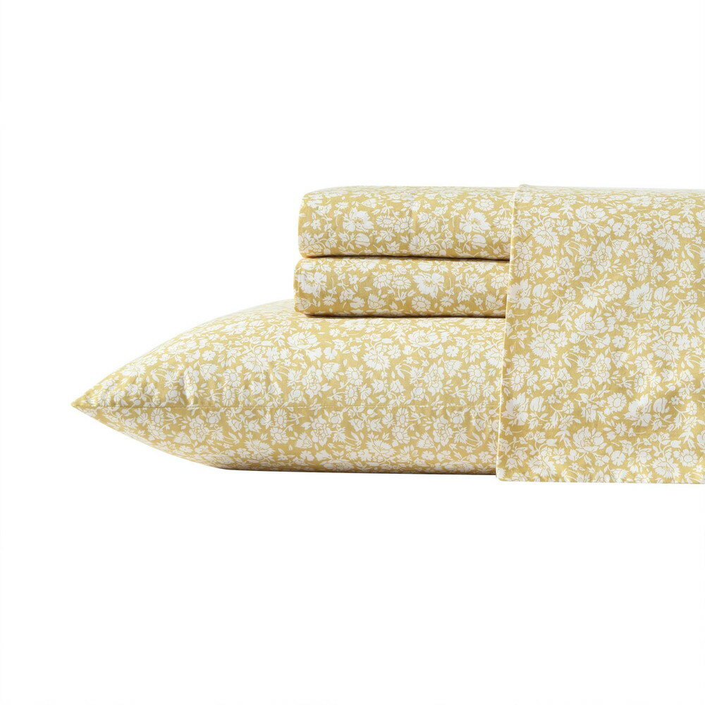 Laura Ashley ツインシーツ コットンパーケル寝具セット 軽量 通気性 ホームデコ Oeko-Tex認証 Heirloom Ditzy Gold ツイン