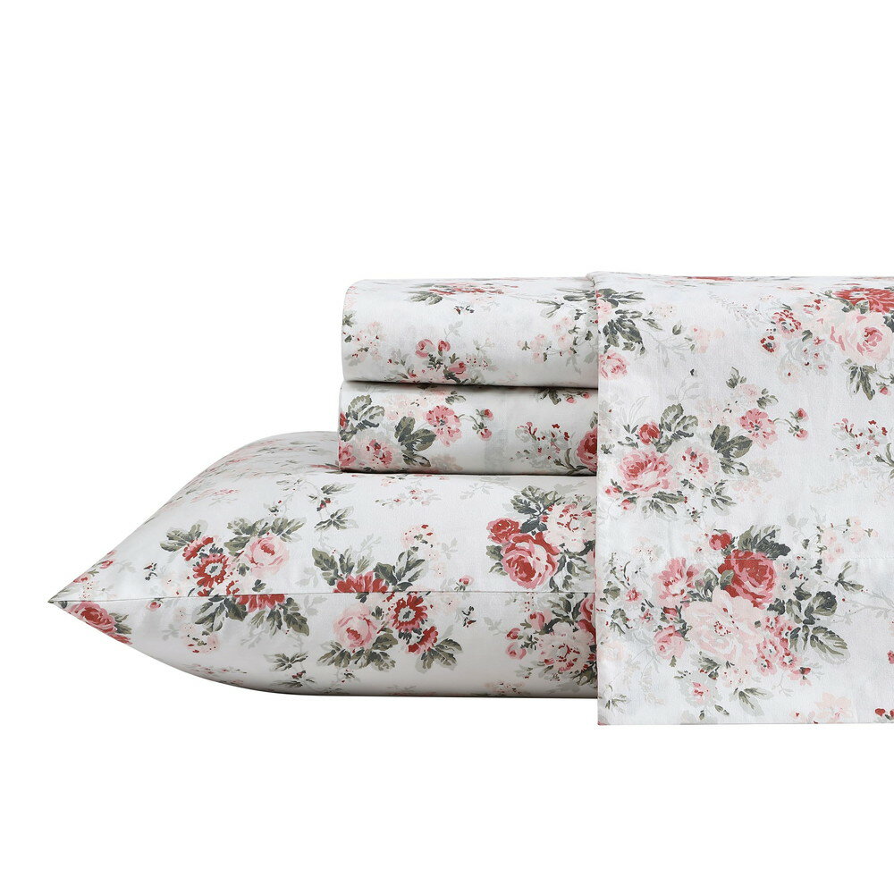 Laura Ashley クイーンシーツ コットンパーケル寝具セット 軽量 通気性 ホームデコ...