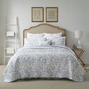Laura Ashleyローラアシュレイ アンバリー ブルー コットン リバーシブル キルトセット ボーナス枕カバー付き クイーンサイズ(3)
