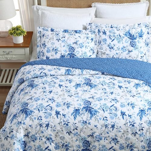 Laura Ashleyローラアシュレイ ブリージーフローラル ブルー リバーシブル コットン キルトセット 枕カバー付き シングルサイズ [3]