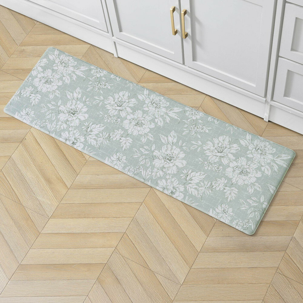 Laura Ashley 疲労軽減キッチンマット Iris フローラルデザイン 汚れ 水 色あせ耐性 料理 立ち仕事 軽..