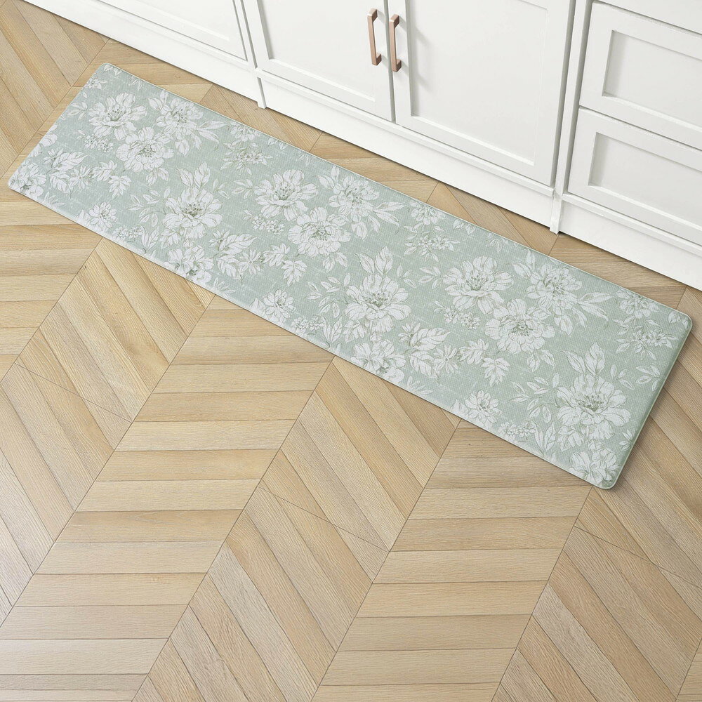 Laura Ashley 疲労軽減キッチンマット Iris フローラルデザイン 汚れ 水 色あせ耐性 料理 立ち仕事 軽..