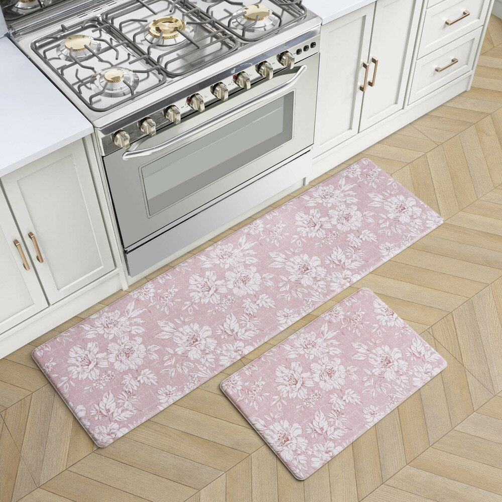 Laura Ashley 疲労軽減キッチンマット Iris フローラルデザイン 汚れ 水 色あせ耐性 料理 立ち仕事 軽..