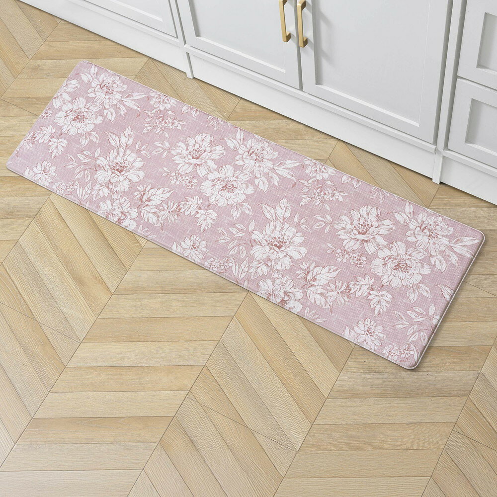 Laura Ashley 疲労軽減キッチンマット Iris フローラルデザイン 汚れ 水 色あせ耐性 料理 立ち仕事 軽..