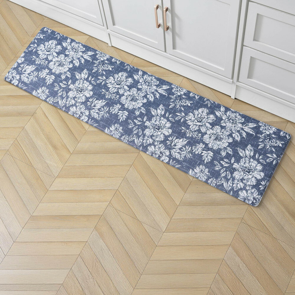 Laura Ashley 疲労軽減キッチンマット Iris フローラルデザイン 汚れ 水 色あせ耐性 料理 立ち仕事 軽..