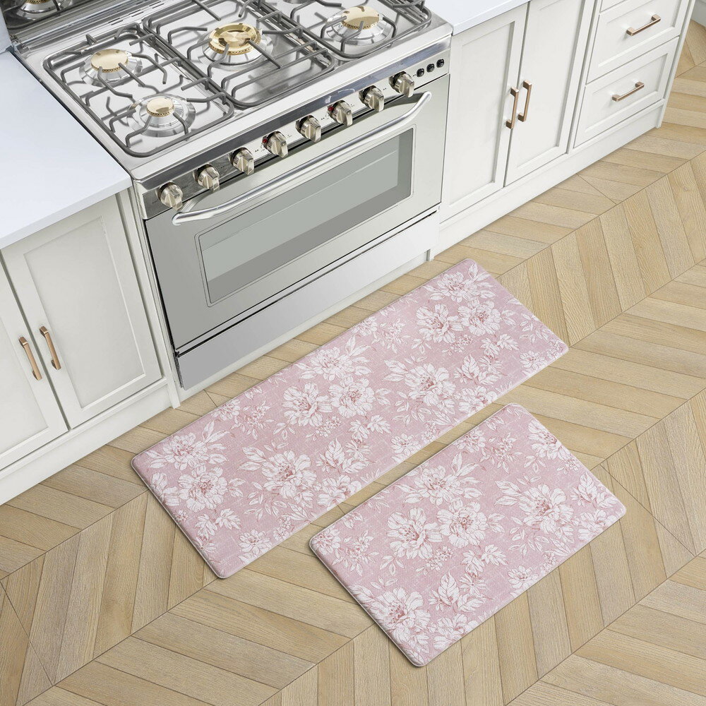 Laura Ashley 疲労軽減キッチンマット Iris フローラルデザイン 汚れ 水 色あせ耐性 料理 立ち仕事 軽..