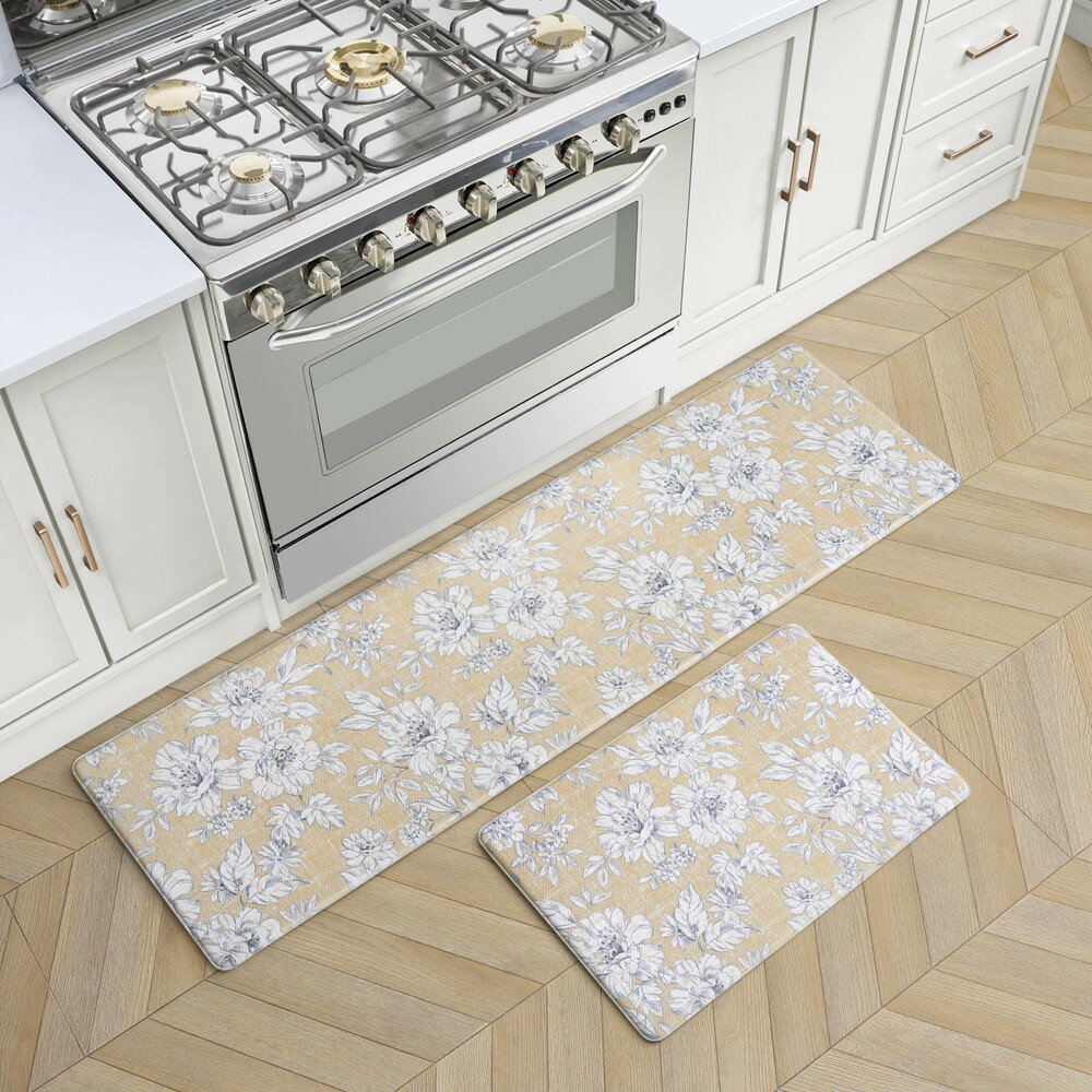 Laura Ashley 疲労軽減キッチンマット Iris フローラルデザイン 汚れ 水 色あせ耐性 料理 立ち仕事 軽..