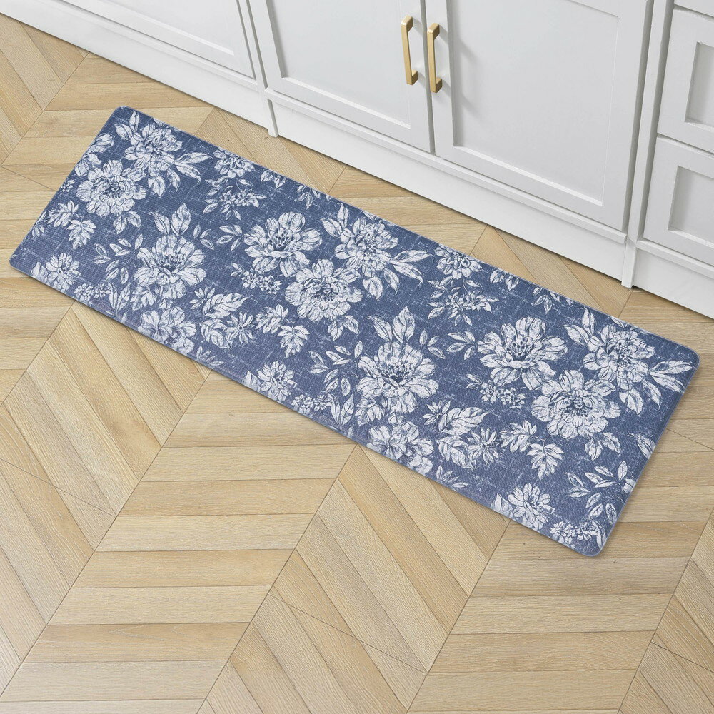 Laura Ashley 疲労軽減キッチンマット Iris フローラルデザイン 汚れ 水 色あせ耐性 料理 立ち仕事 軽..