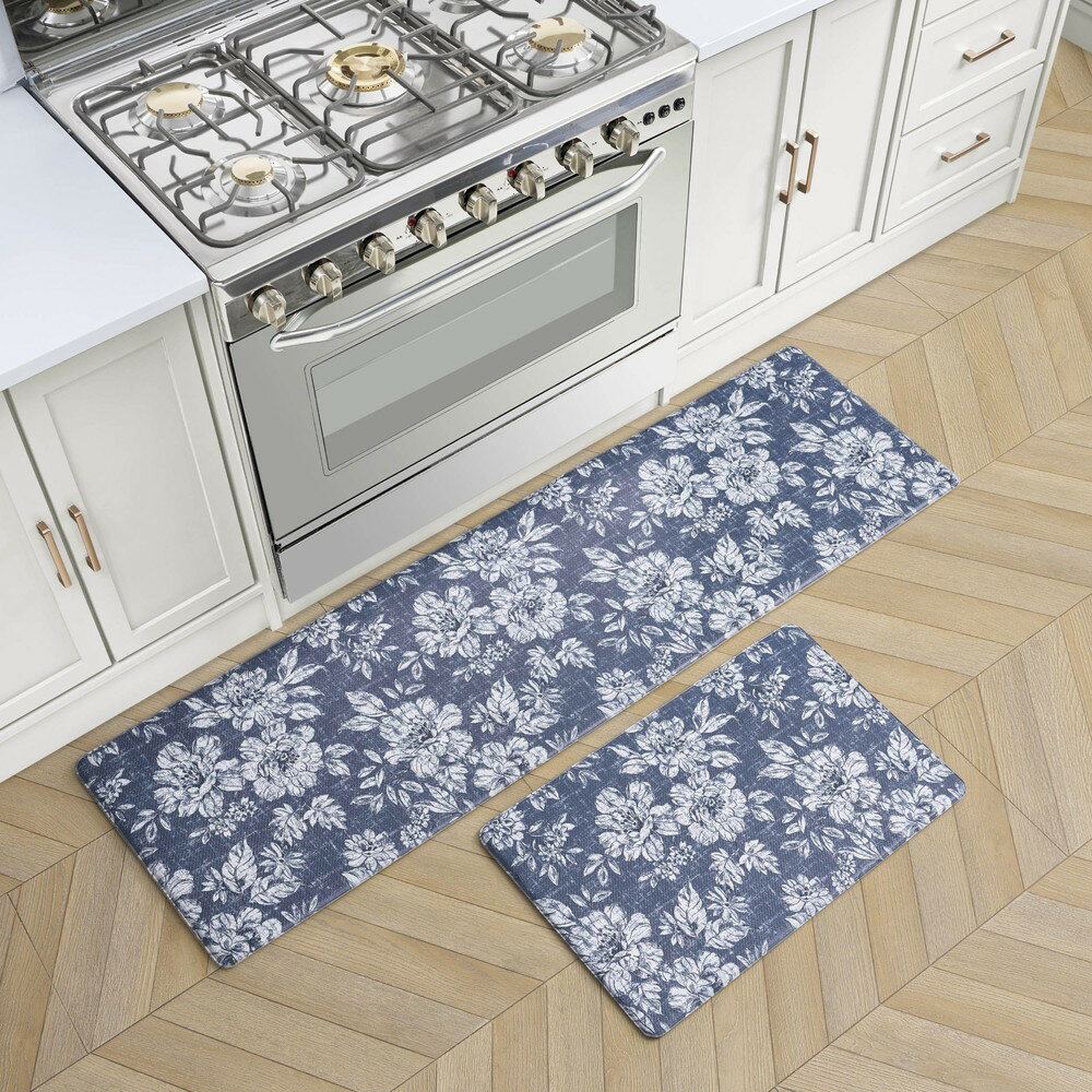 Laura Ashley 疲労軽減キッチンマット Iris フローラルデザイン 汚れ 水 色あせ耐性 料理 立ち仕事 軽..