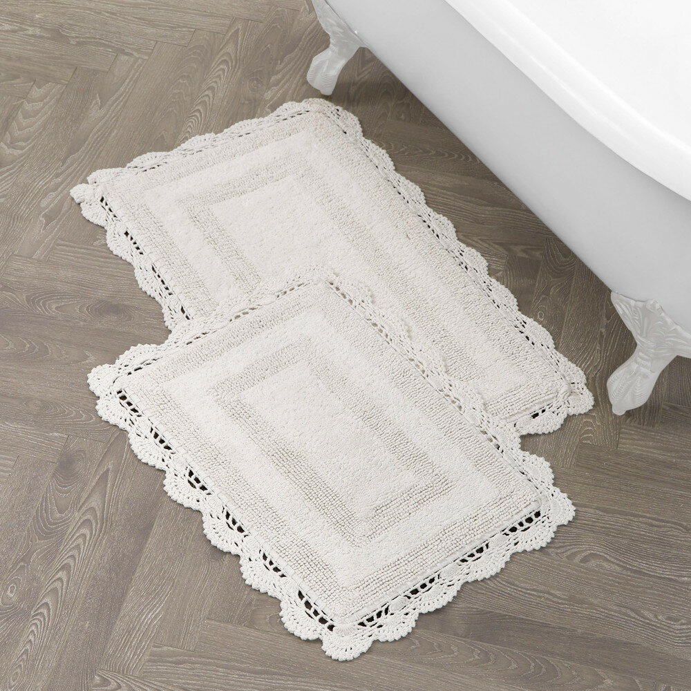 Laura Ashley 吸水 バスマット リバーシブル クロシェ ソフト プラッシュ 綿100% 2ピース バスラグセッ..