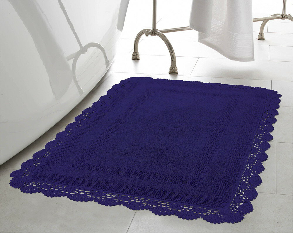 Laura Ashley 吸水 バスマット リバーシブル クロシェ ソフト プラッシュ 綿100% 24x40 インディゴブルー(3)