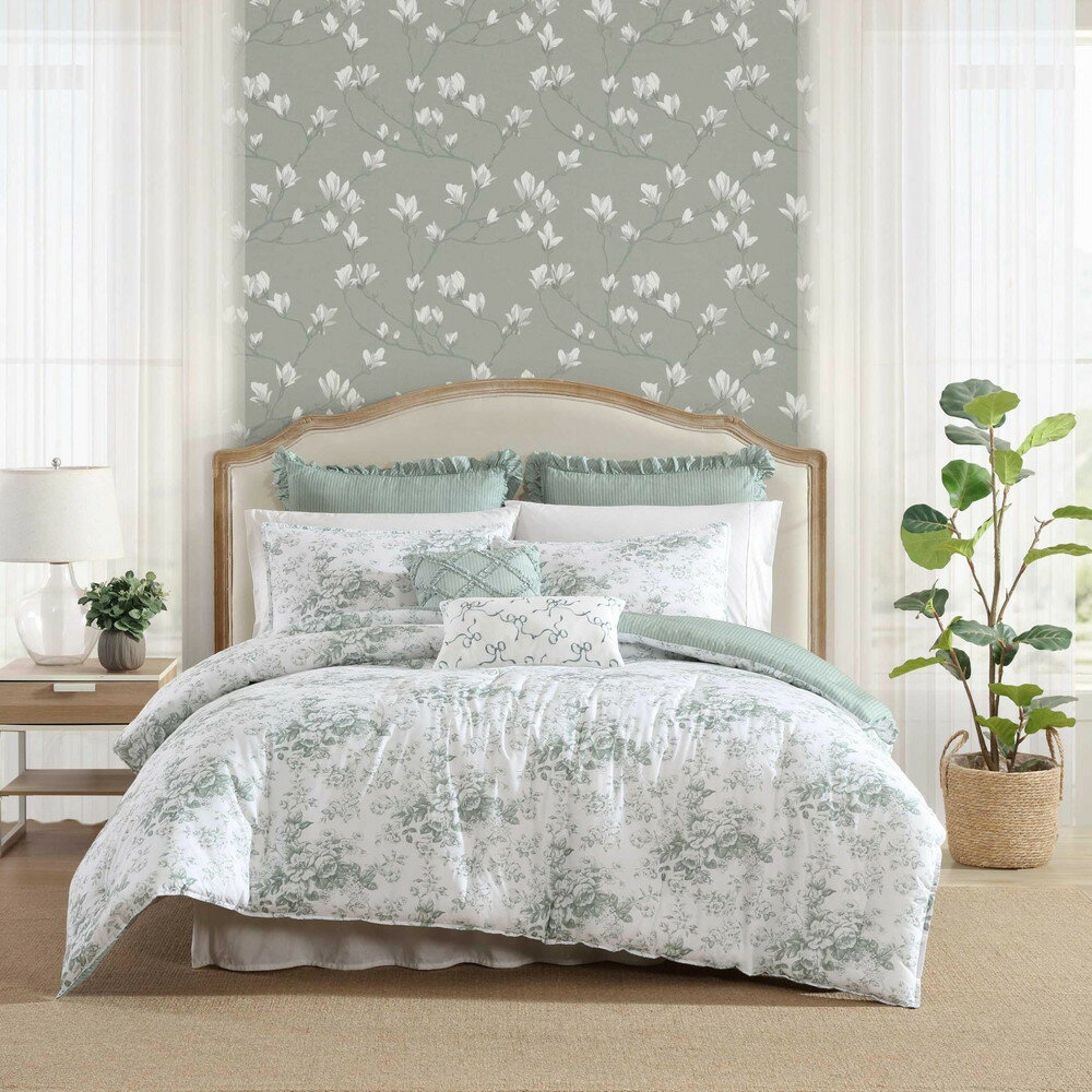 Laura Ashley ツイン コンフォーターセット プレミアムコットン Toile Delight Green ツイン