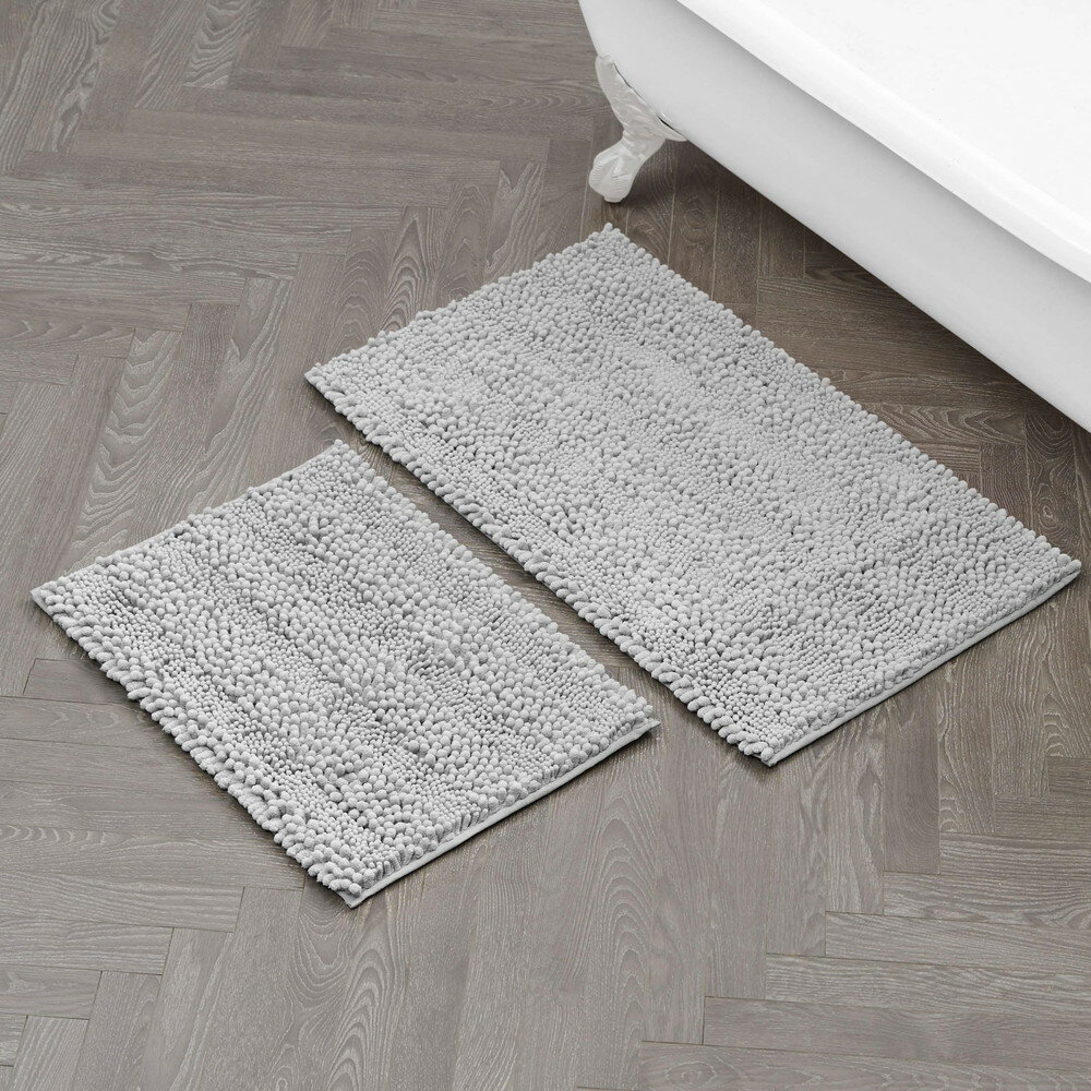 Laura Ashley Astor シェニール バスマット 2枚セット 100% ポリエステル 17 x 24 20 x 34 ライトグレー