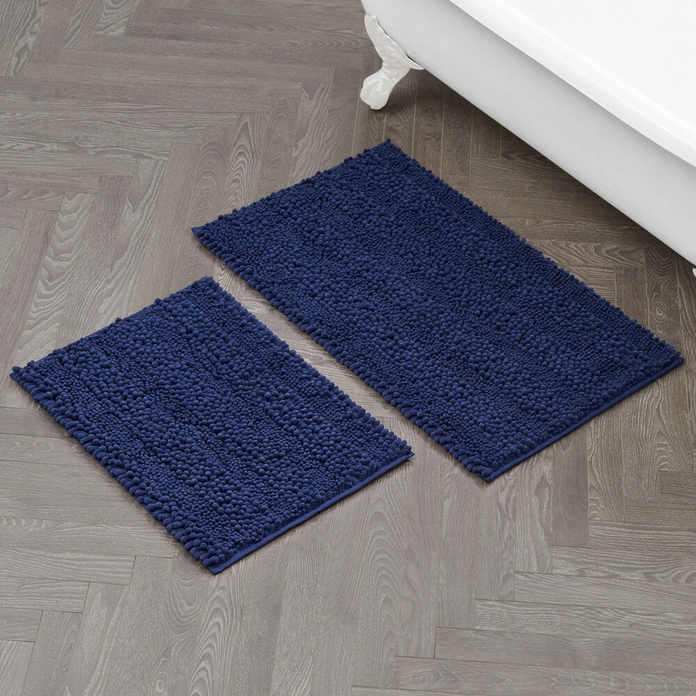 Laura Ashley Astor シェニール バスマット 2枚セット 100% ポリエステル 17 x 24 20 x 34 インディゴ