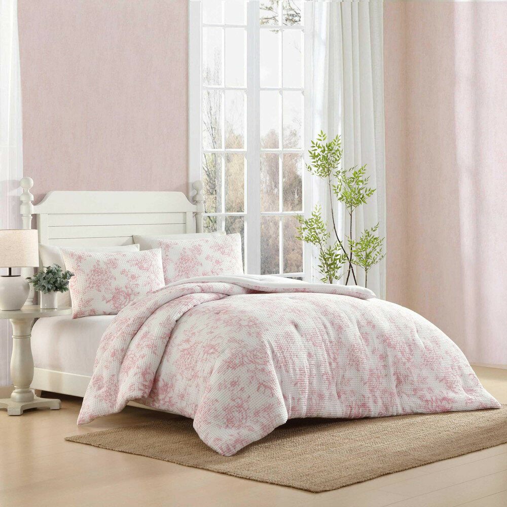 Laura Ashley ツイン コンフォーターセット ソフトポリ ワッフルテクスチャ Delphine Pastel Pink