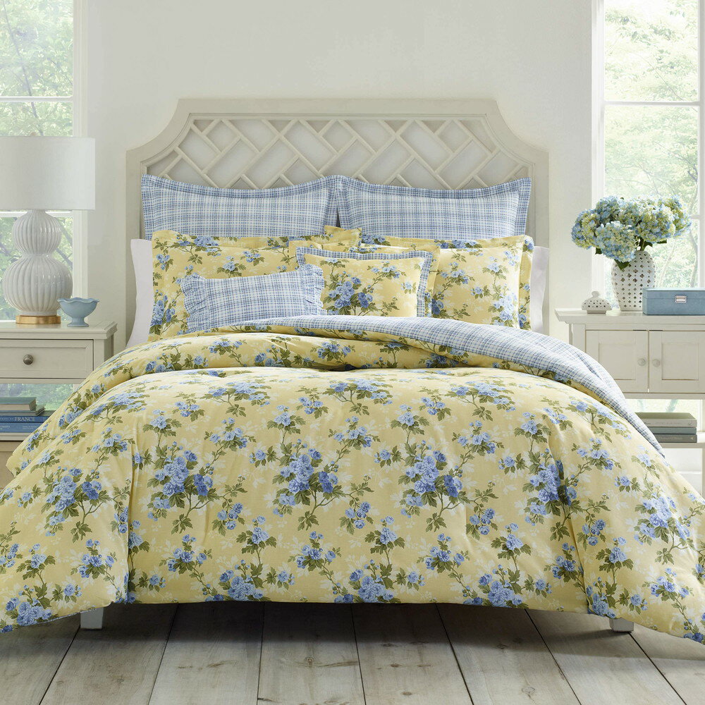 Laura Ashley クイーン デュベカバーセット リバーシブル コットン Cassidy Yellow クイーン