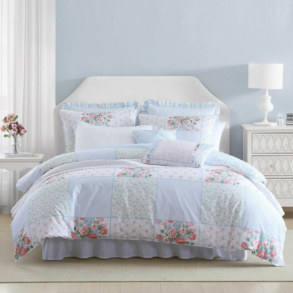 Laura Ashley デュベセット スーパーソフト Hope Patchwork Blue フル/クイーン