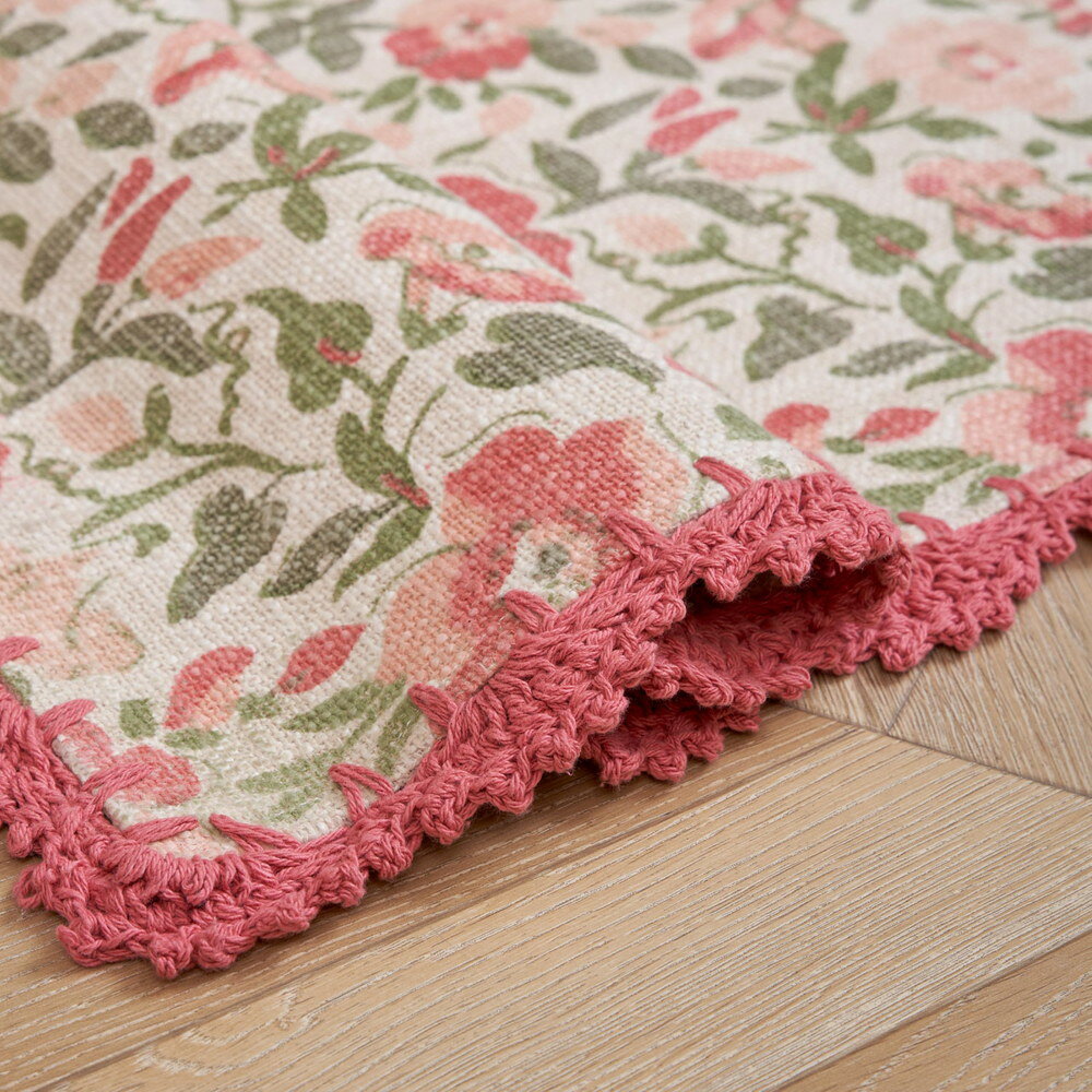 Laura Ashley コットン クロシェボーダー Sherston Coral Pink Floral 洗える 滑り...