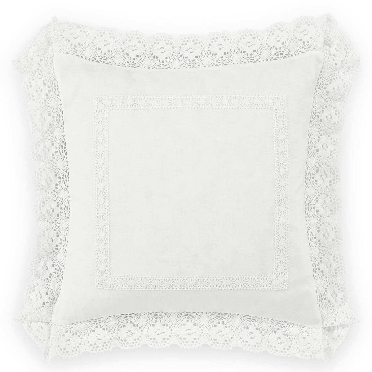 Rakuten - Laura Ashley Home クッションカバー スローピロー Annabella ホワイト 45cm×45cm コットン レース