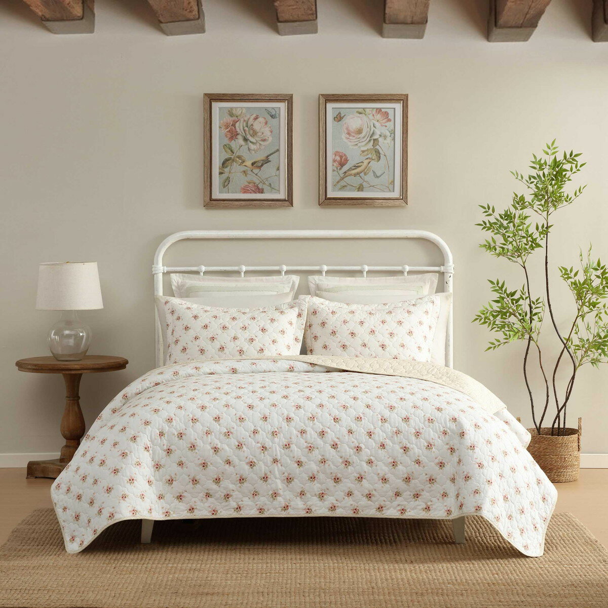 Futon Covers - Laura Ashley クイーンサイズ キルトセット ドリーピンク 花柄 コットン 寝具セット 対応 3点セット
