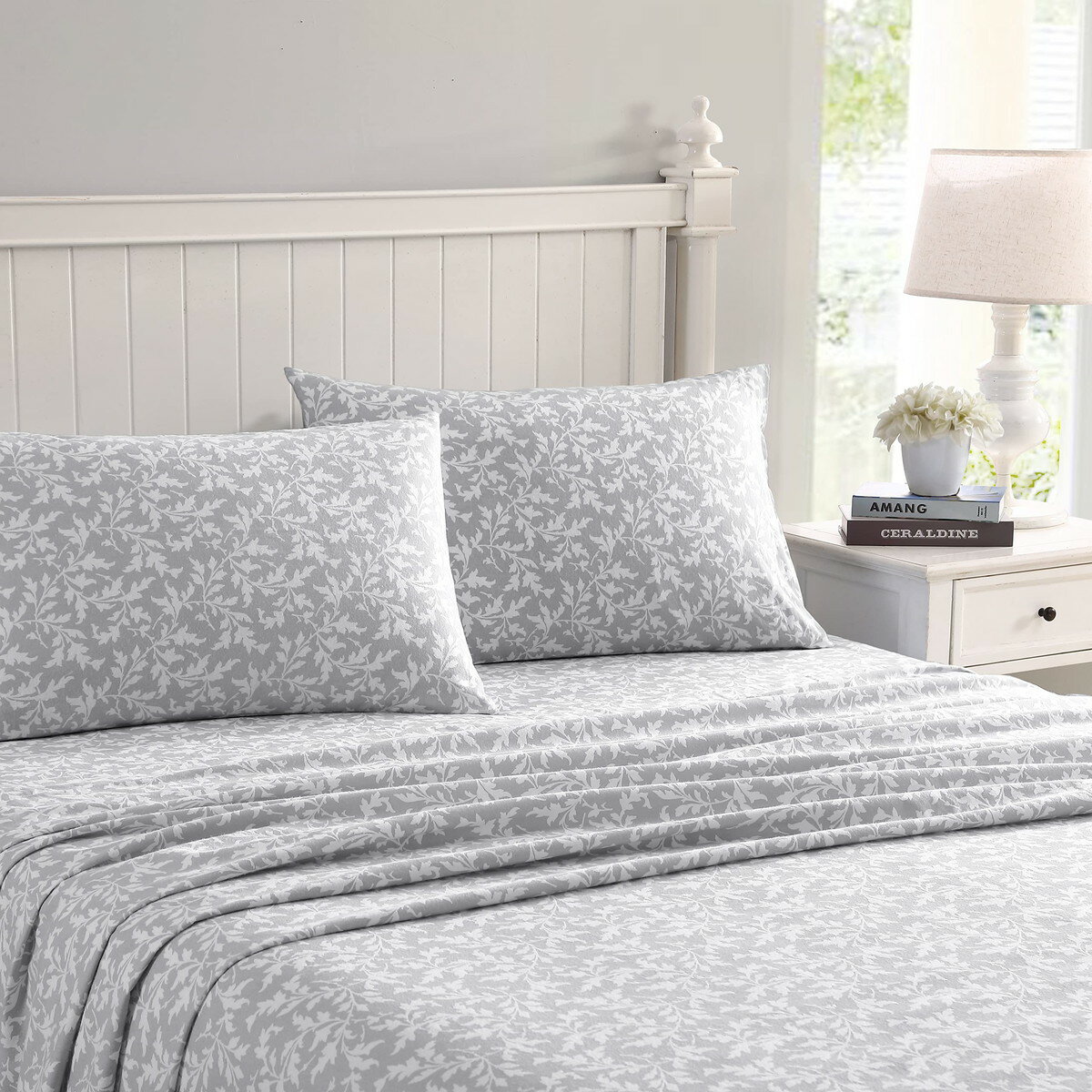Laura Ashley セミダブルサイズ フランネルシーツセット Crestwood Pastel Grey 花柄 コットン 布団カバー 枕カバー 寝具