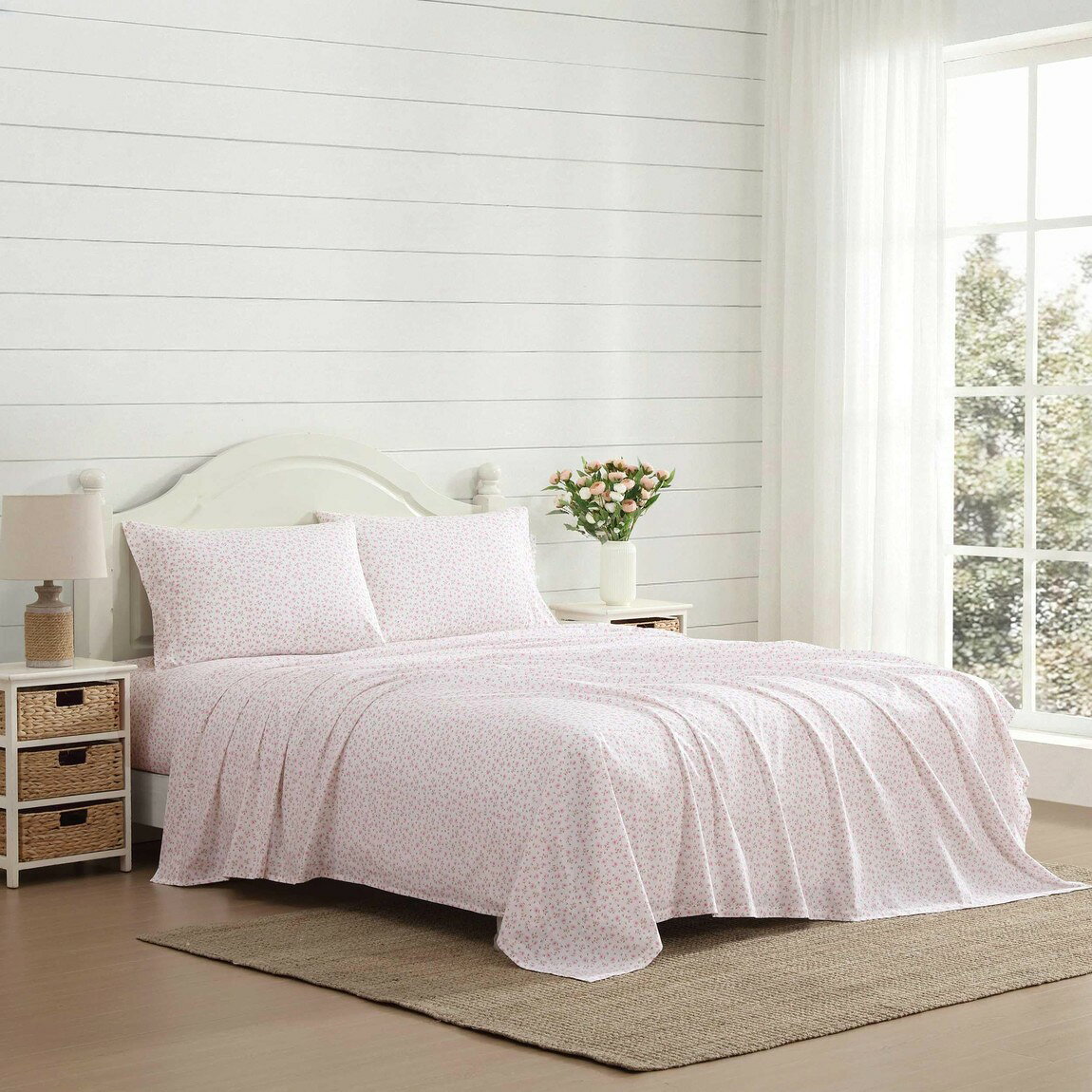 Laura Ashley ベッドシーツセット コットン100% パーケール織 花柄 ピンク