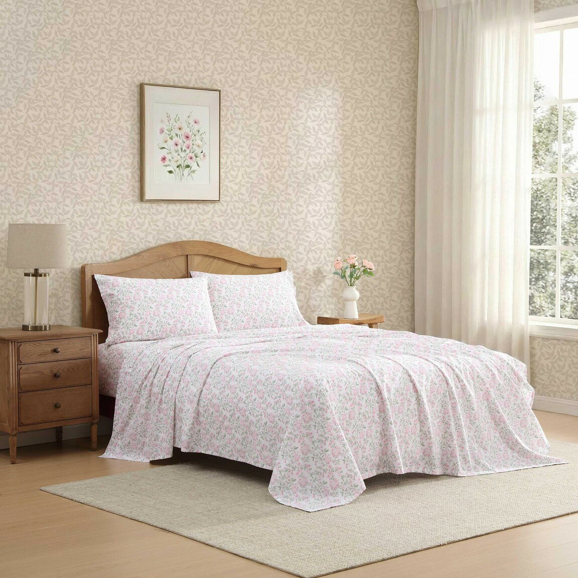Laura Ashley ベッドシーツセット コットン100% 花柄 ピンク系 4点セット カバー