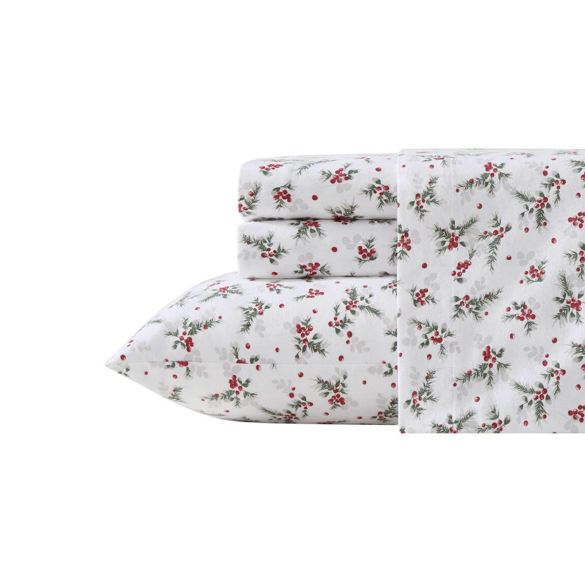 Laura Ashley フランネルシーツ 4点セット ベリーレッド 花柄 綿100% 枕カバー付き