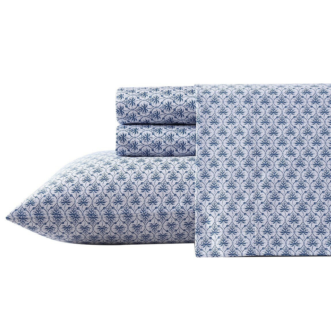 Rakuten - Laura Ashley ベッドシーツセット コットンサテン 花柄 ローズマリーブルー 寝具 4点セット
